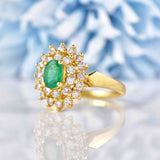 Ellibelle Jewellery Vintage Emerald & Diamond 18ct Gold Cluster Ring
