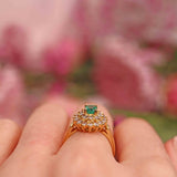Ellibelle Jewellery Vintage Emerald & Diamond 18ct Gold Cluster Ring