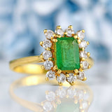 Ellibelle Jewellery Vintage Emerald & Diamond 18ct Gold Cluster Ring