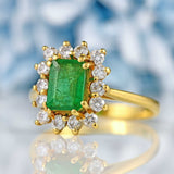 Ellibelle Jewellery Vintage Emerald & Diamond 18ct Gold Cluster Ring