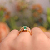 Ellibelle Jewellery Vintage Emerald & Diamond 18ct Gold Cluster Ring