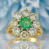 Ellibelle Jewellery Vintage Emerald & Diamond 18ct Gold Daisy Cluster Engagement Ring