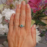 Ellibelle Jewellery Vintage Emerald & Diamond 18ct Gold Daisy Cluster Ring