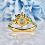 Ellibelle Jewellery Vintage Emerald & Diamond 18ct Gold Daisy Cluster Ring