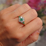Ellibelle Jewellery Vintage Emerald & Diamond 18ct Gold Daisy Cluster Ring