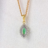 Ellibelle Jewellery Vintage Emerald & Diamond 18ct Gold Marquise Cluster Pendant Necklace