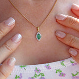 Ellibelle Jewellery Vintage Emerald & Diamond 18ct Gold Marquise Cluster Pendant Necklace