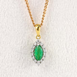 Ellibelle Jewellery Vintage Emerald & Diamond 18ct Gold Marquise Cluster Pendant Necklace