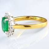 Ellibelle Jewellery Vintage Emerald & Diamond 18ct Gold Oval Cluster Engagement Ring