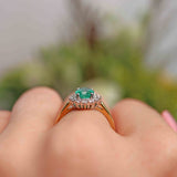 Ellibelle Jewellery Vintage Emerald & Diamond 18ct Gold Oval Cluster Engagement Ring