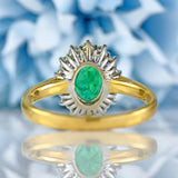 Ellibelle Jewellery Vintage Emerald & Diamond 18ct Gold Oval Cluster Engagement Ring