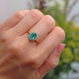 Ellibelle Jewellery Vintage Emerald & Diamond 18ct Gold Oval Cluster Engagement Ring