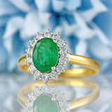 Ellibelle Jewellery Vintage Emerald & Diamond 18ct Gold Oval Cluster Engagement Ring