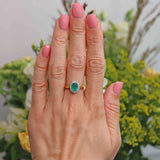 Ellibelle Jewellery Vintage Emerald & Diamond 18ct Gold Oval Cluster Engagement Ring