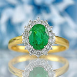 Ellibelle Jewellery Vintage Emerald & Diamond 18ct Gold Oval Cluster Engagement Ring