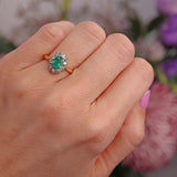 Ellibelle Jewellery Vintage Emerald & Diamond 18ct Gold Oval Cluster Ring