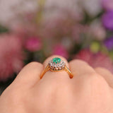 Ellibelle Jewellery Vintage Emerald & Diamond 18ct Gold Oval Cluster Ring