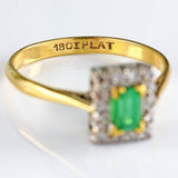 Ellibelle Jewellery Vintage Emerald & Diamond 18ct Gold Platinum Cluster Ring