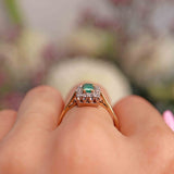 Ellibelle Jewellery Vintage Emerald & Diamond 18ct Gold Platinum Cluster Ring