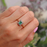 Ellibelle Jewellery Vintage Emerald & Diamond 18ct Gold Platinum Cluster Ring