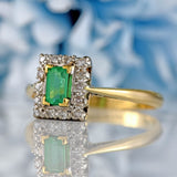 Ellibelle Jewellery Vintage Emerald & Diamond 18ct Gold Platinum Cluster Ring