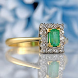Ellibelle Jewellery Vintage Emerald & Diamond 18ct Gold Platinum Cluster Ring