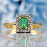 Ellibelle Jewellery Vintage Emerald & Diamond 18ct Gold Platinum Cluster Ring