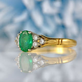Ellibelle Jewellery Vintage Emerald & Diamond 18ct Gold Seven-Stone Ring