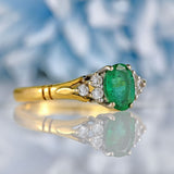 Ellibelle Jewellery Vintage Emerald & Diamond 18ct Gold Seven-Stone Ring