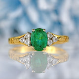 Ellibelle Jewellery Vintage Emerald & Diamond 18ct Gold Seven-Stone Ring