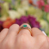 Ellibelle Jewellery Vintage Emerald & Diamond 18ct Gold Seven-Stone Ring