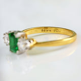 Ellibelle Jewellery Vintage Emerald & Diamond 18ct Gold Three-Stone Engagement Ring (0.62cts)