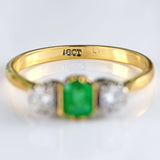 Ellibelle Jewellery Vintage Emerald & Diamond 18ct Gold Three-Stone Engagement Ring (c.1950)