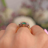 Ellibelle Jewellery Vintage Emerald & Diamond 18ct Gold Three-Stone Engagement Ring (c.1950)
