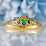 Ellibelle Jewellery Vintage Emerald & Diamond 18ct Gold Three-Stone Engagement Ring (c.1950)