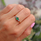 Ellibelle Jewellery Vintage Emerald & Diamond 18ct Gold Three-Stone Engagement Ring (c.1950)