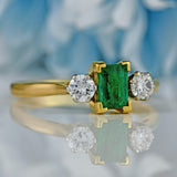 Ellibelle Jewellery Vintage Emerald & Diamond 18ct Gold Three-Stone Trilogy Engagement Ring