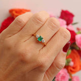 Ellibelle Jewellery Vintage Emerald & Diamond 18ct Gold Three-Stone Trilogy Engagement Ring