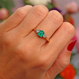 Ellibelle Jewellery Vintage Emerald & Diamond 18ct Gold Three-Stone Trilogy Ring (0.73cts)
