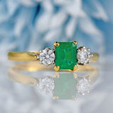 Ellibelle Jewellery Vintage Emerald & Diamond 18ct Gold Three-Stone Trilogy Ring (0.73cts)