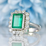 Ellibelle Jewellery Vintage Emerald & Diamond 18ct White Gold Cluster Engagement Ring (2.75cts)