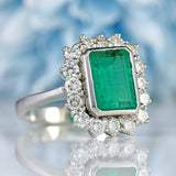 Ellibelle Jewellery Vintage Emerald & Diamond 18ct White Gold Cluster Engagement Ring (2.75cts)