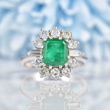 Ellibelle Jewellery Vintage Emerald & Diamond 18ct White Gold Cluster Engagement Ring