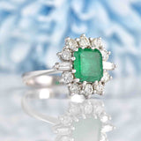 Ellibelle Jewellery Vintage Emerald & Diamond 18ct White Gold Cluster Engagement Ring