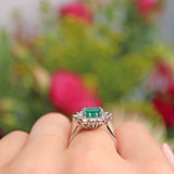 Ellibelle Jewellery Vintage Emerald & Diamond 18ct White Gold Cluster Engagement Ring