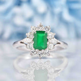 Ellibelle Jewellery Vintage Emerald & Diamond 18ct White Gold Cluster Engagement Ring