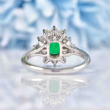 Ellibelle Jewellery Vintage Emerald & Diamond 18ct White Gold Cluster Engagement Ring