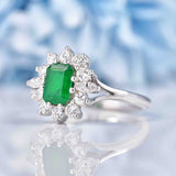 Ellibelle Jewellery Vintage Emerald & Diamond 18ct White Gold Cluster Engagement Ring