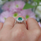 Ellibelle Jewellery Vintage Emerald & Diamond 18ct White Gold Cluster Engagement Ring