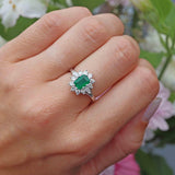 Ellibelle Jewellery Vintage Emerald & Diamond 18ct White Gold Cluster Engagement Ring